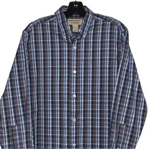 Duluth Trading Mens Plaid Wrinkle Fighter Shirt Size S Long Sleeve Blue Brown